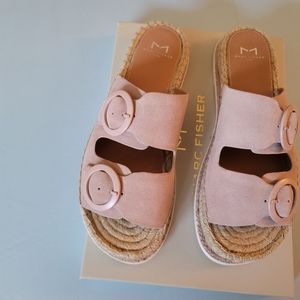 Pair of Marc Fisher sandals in nude/pink soft suede, size 9, never worn.